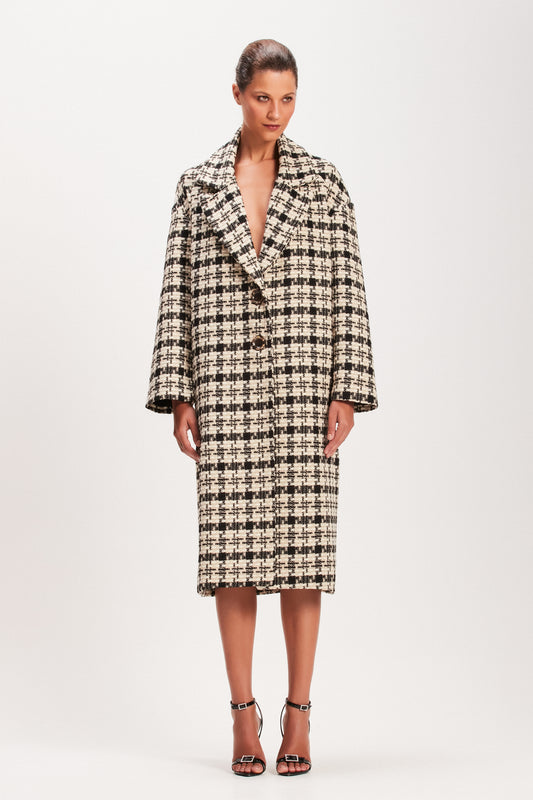 CASACO LONGO TWEED BEGE E PRETO (8080367714531)
