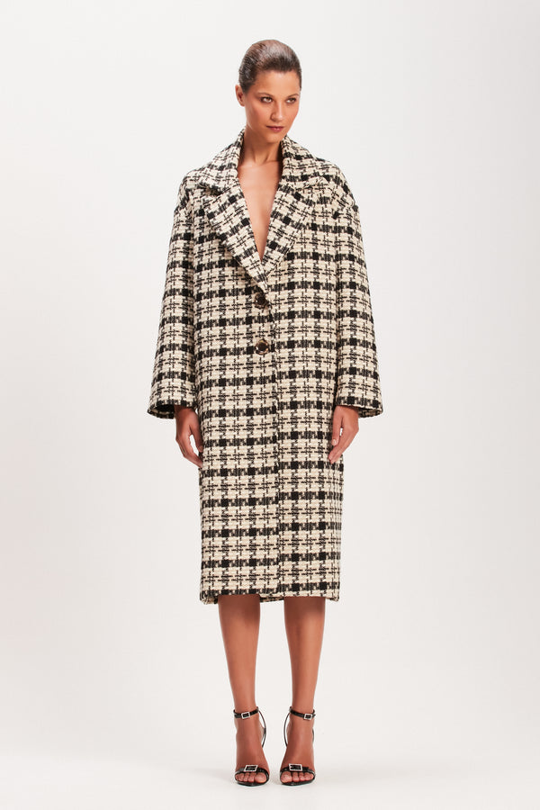 CASACO LONGO TWEED BEGE E PRETO (8080367714531)