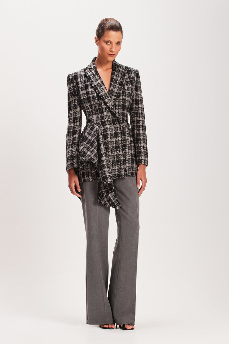BLAZER TWEED CINZA E PRETO APLICAÇÃO BABADO LATERAL (8080365060323)