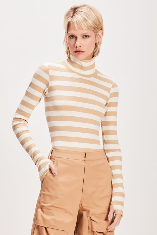 BLUSA GOLA ALTA LISTRAS BEGE E OFF WHITE (8080365813987)