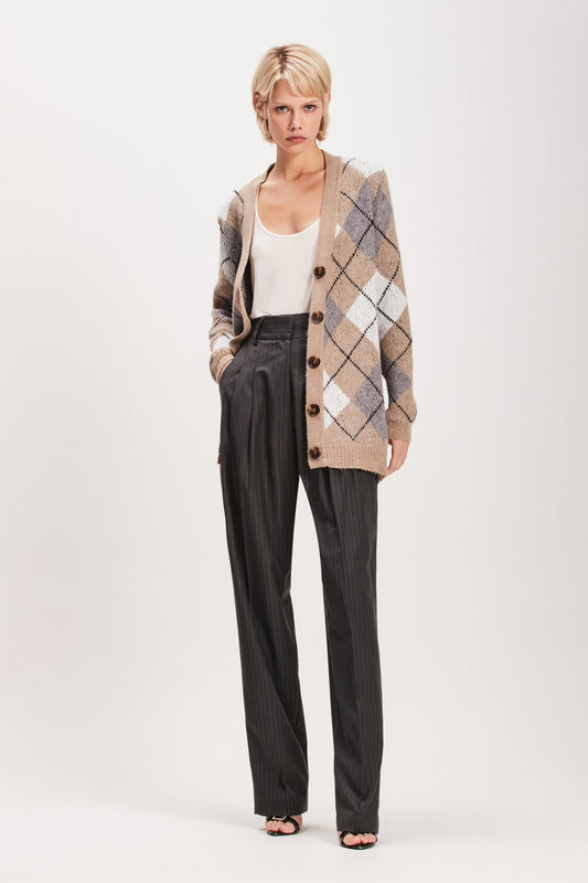 BLUSA CARDIGAN TRICOT ARGYLE BEGE (8080365551843)