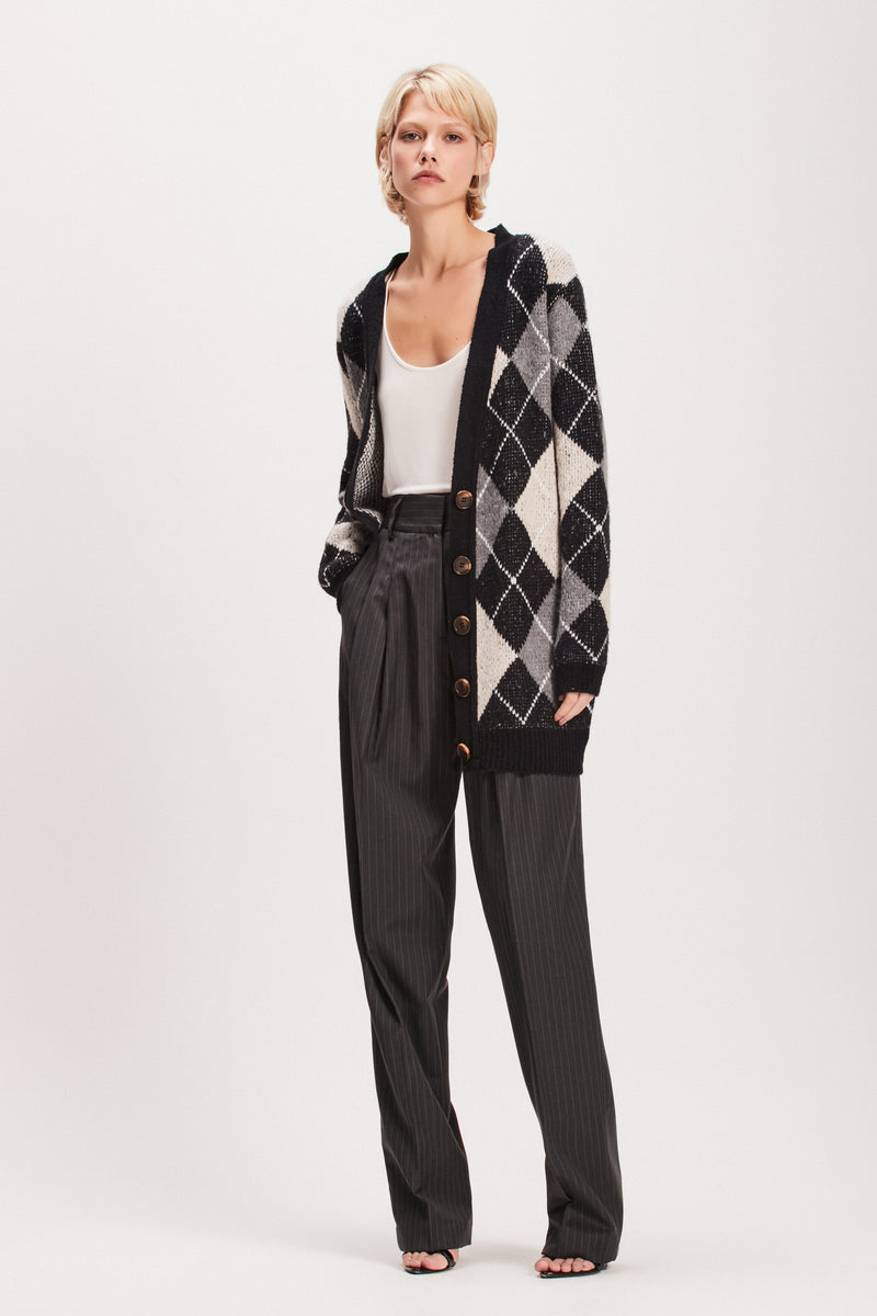 BLUSA CARDIGAN TRICOT ARGYLE PRETO (8080365650147)