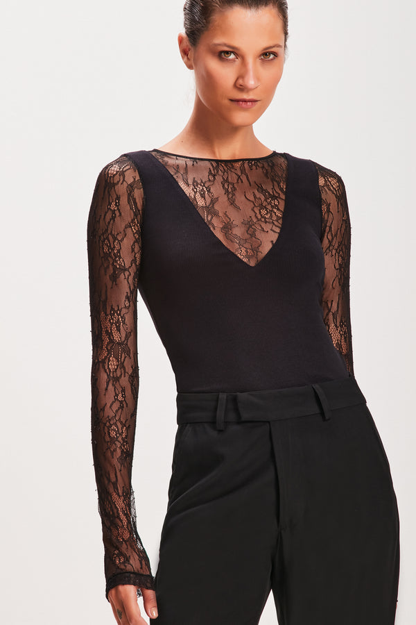 BLUSA DECOTE E MANGA RENDA PRETA (8080365781219)