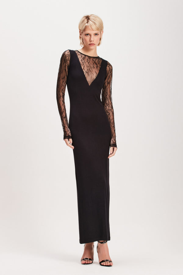 VESTIDO DECOTE E MANGA RENDA PRETO (8080368730339)