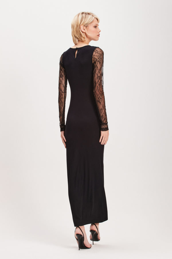 VESTIDO DECOTE E MANGA RENDA PRETO (8080368730339)