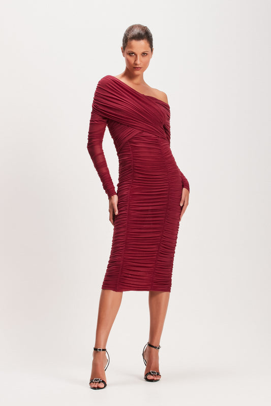 VESTIDO MIDI TULE DRAPEADO BORDÔ (8080368926947)