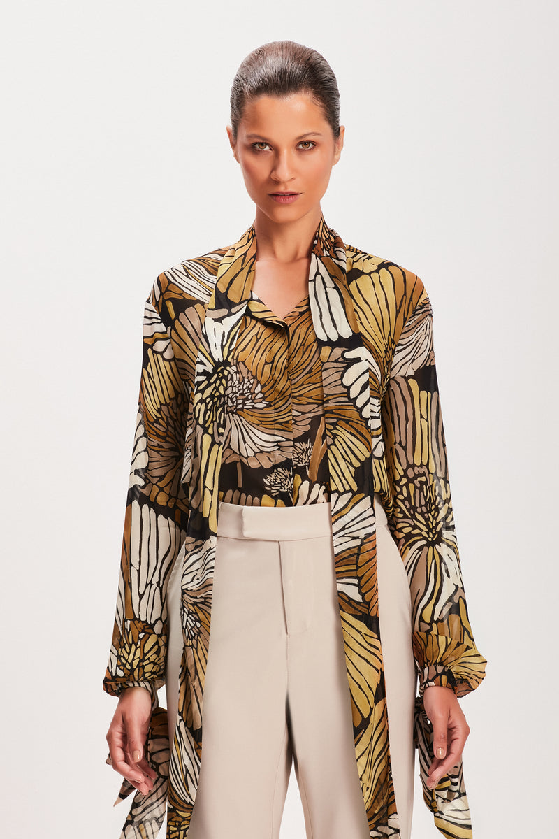 CAMISA LAÇO FLORAL ESTAMPA MARROM (8080367223011)