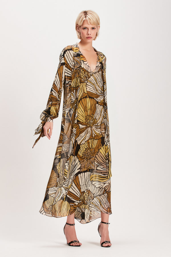 VESTIDO LAÇO FLORAL ESTAMPA MARROM (8080368763107)