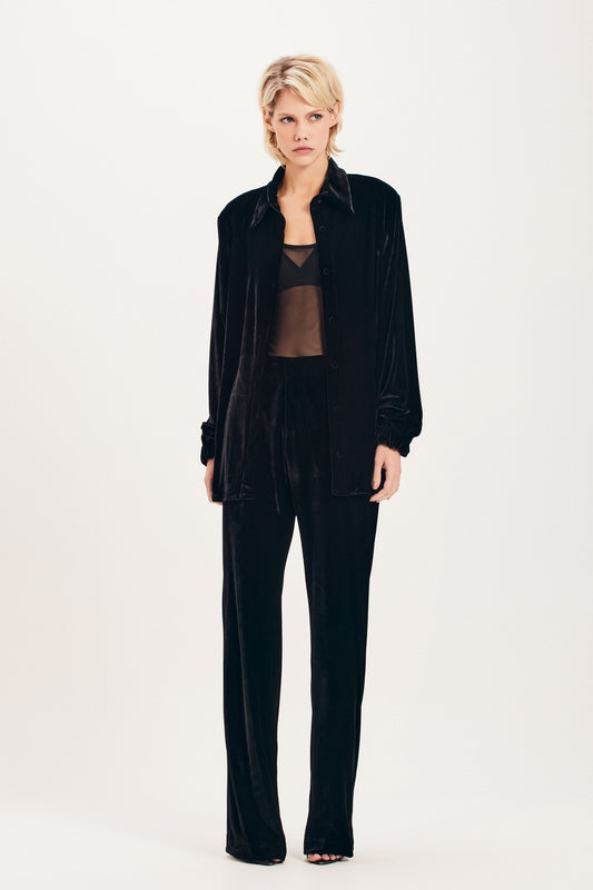 CALÇA RETA ELÁSTICO CINTURA VELUDO PRETO (8098998616291)