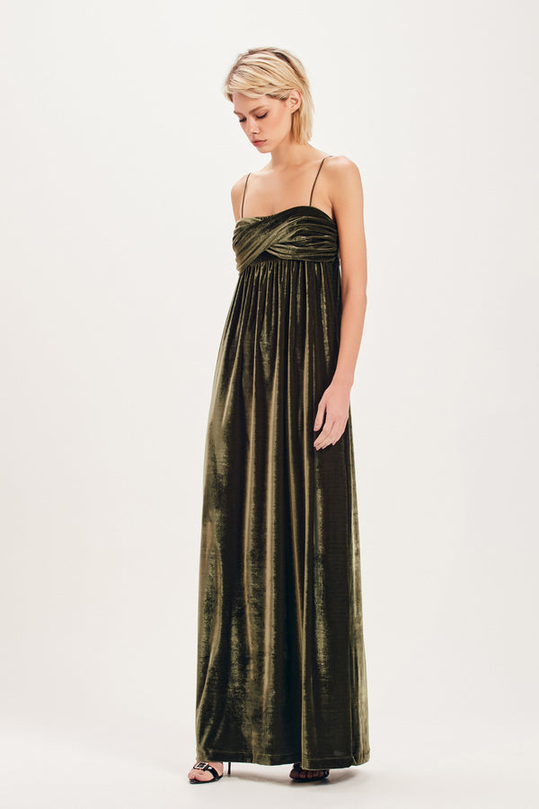 VESTIDO LONGO TOMARA QUE CAIA VELUDO VERDE (8099001172195)