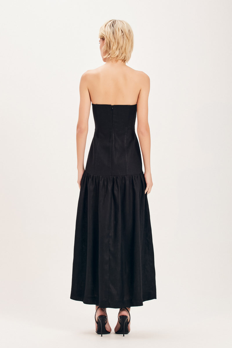 VESTIDO LINHO PRETO PEITO BEGE (8099000910051)