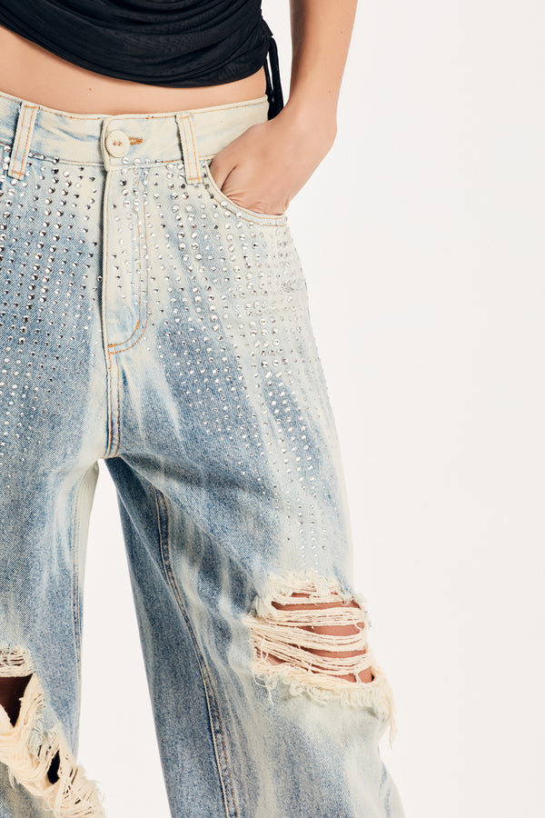CALÇA JEANS RASGO PERNAS PEDRAS (8098997895395)