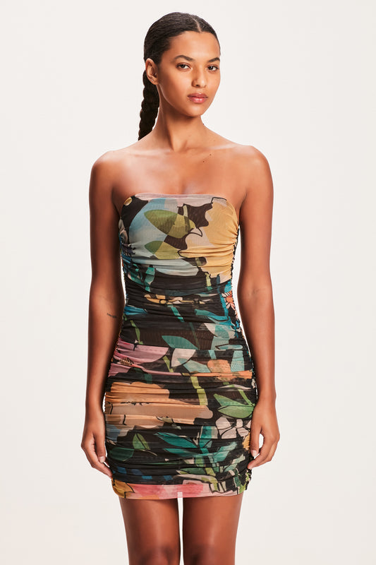VESTIDO CURTO TULE MANGA LONGA FLORAL MULTICOLOR (8112395845859)