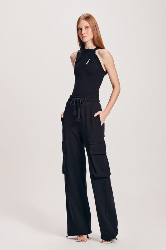 CALÇA MOLETOM CARGO PRETA (8112394010851)