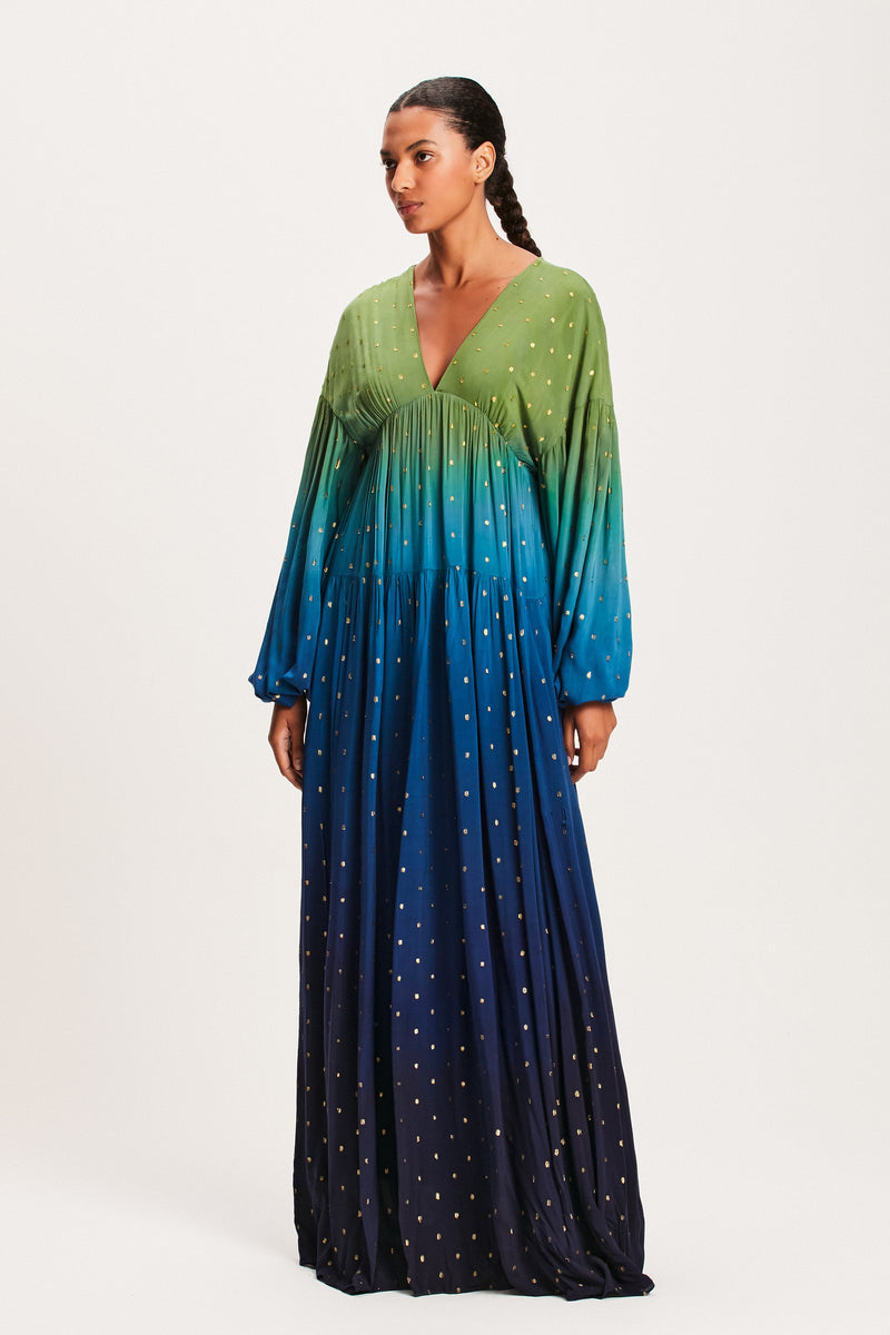 VESTIDO LONGO LUREX AZUL E VERDE TIE DYE (8112396108003)