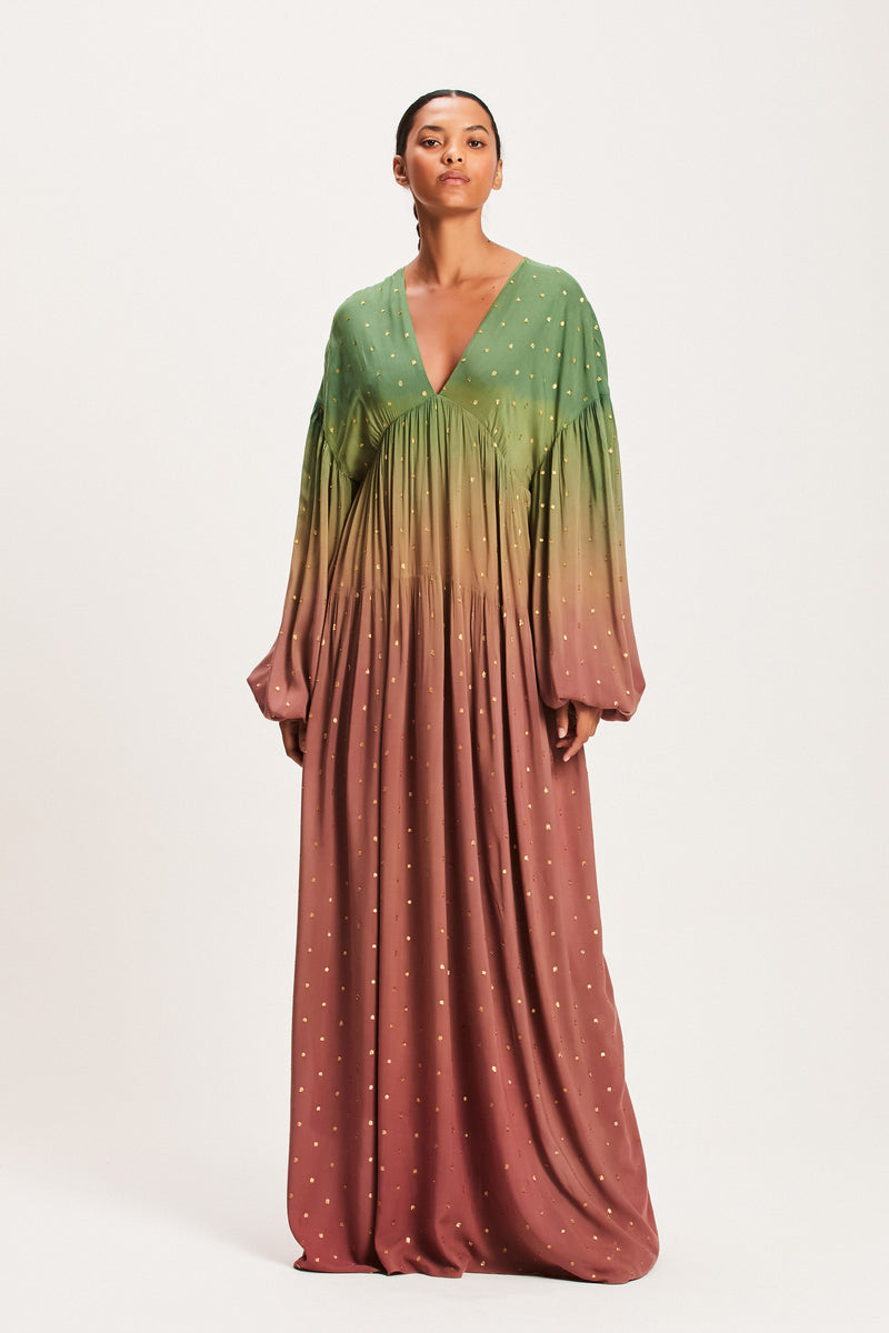 VESTIDO LONGO LUREX VERDE E MARROM TIE DYE (8112396271843)