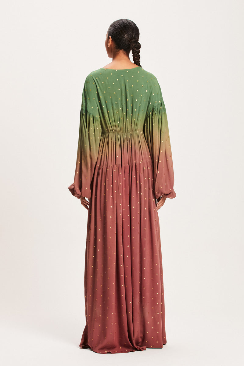 VESTIDO LONGO LUREX VERDE E MARROM TIE DYE (8112396271843)