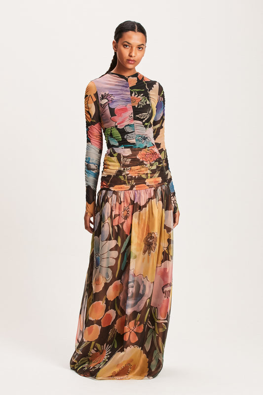BLUSA DRAPEADA TULE FLORAL MULTICOLOR (8112393126115)