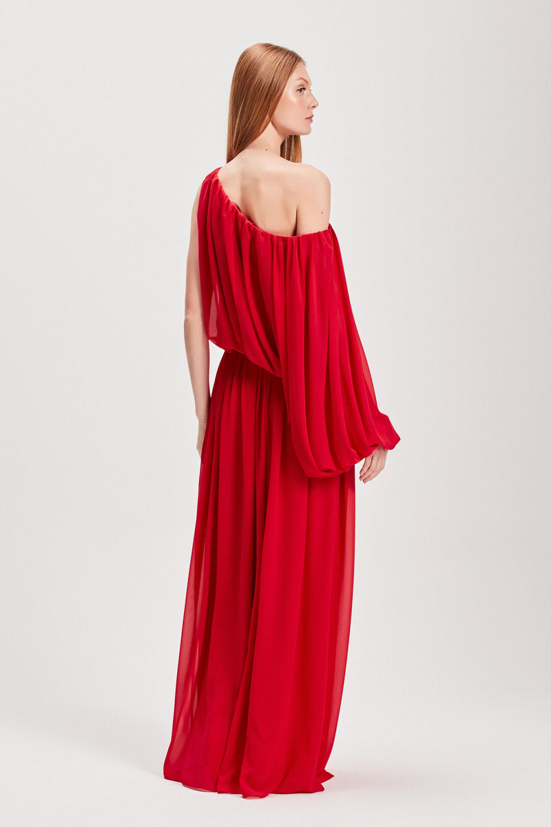 VESTIDO LONGO UM OMBRO DRAPEADO GGT VERMELHO (8127966675171)