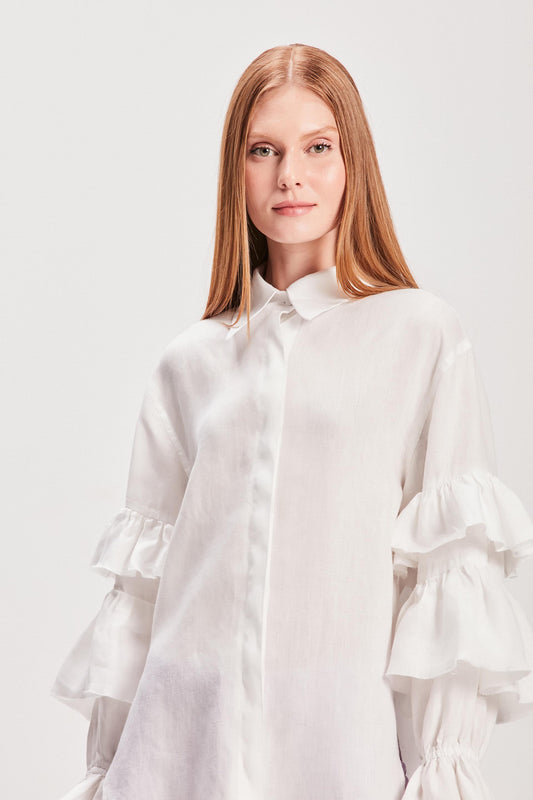 CAMISA LINHO MANGA BABADOS BRANCA (8127961596131)