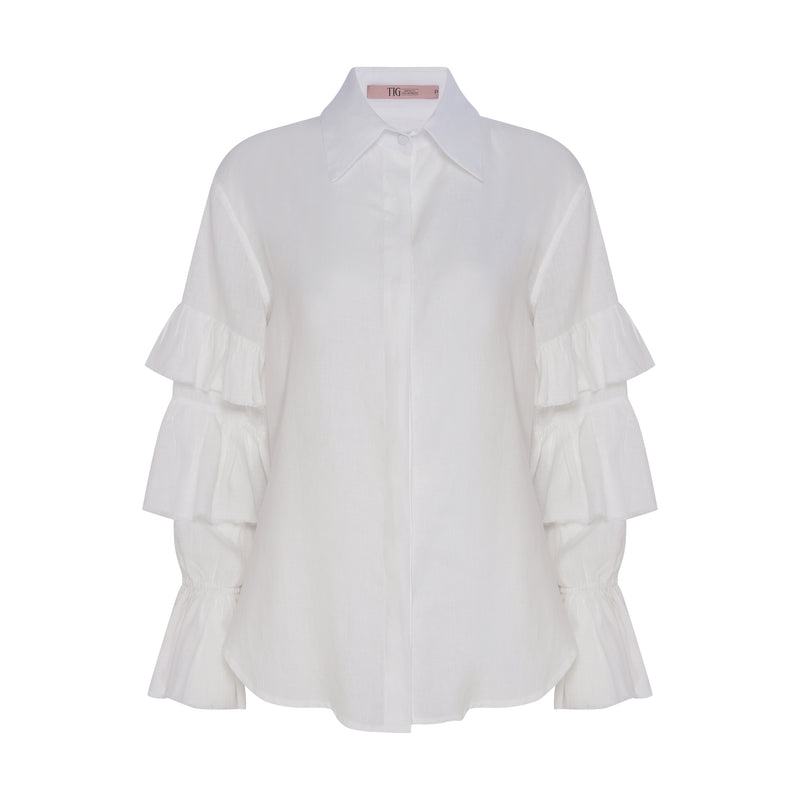 CAMISA LINHO MANGA BABADOS BRANCA (8127961596131)