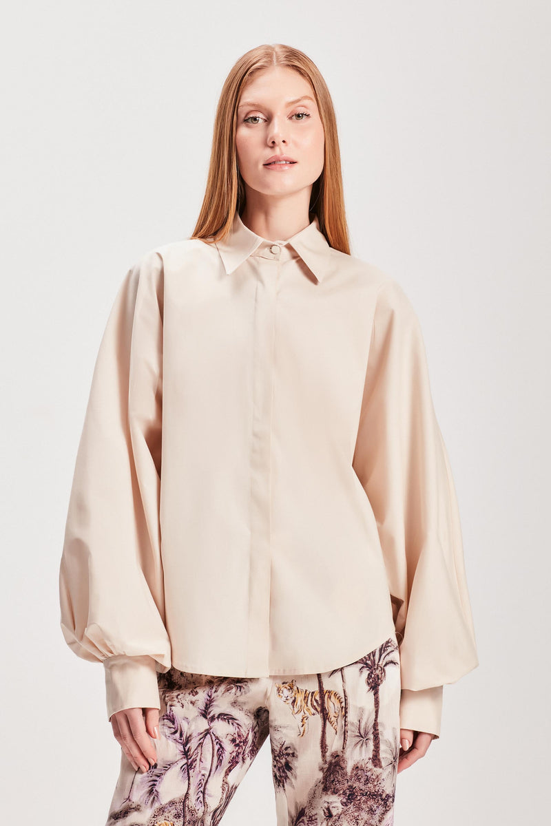 CAMISA MANGA AMPLA TRICOLINE BEGE (8127961825507)