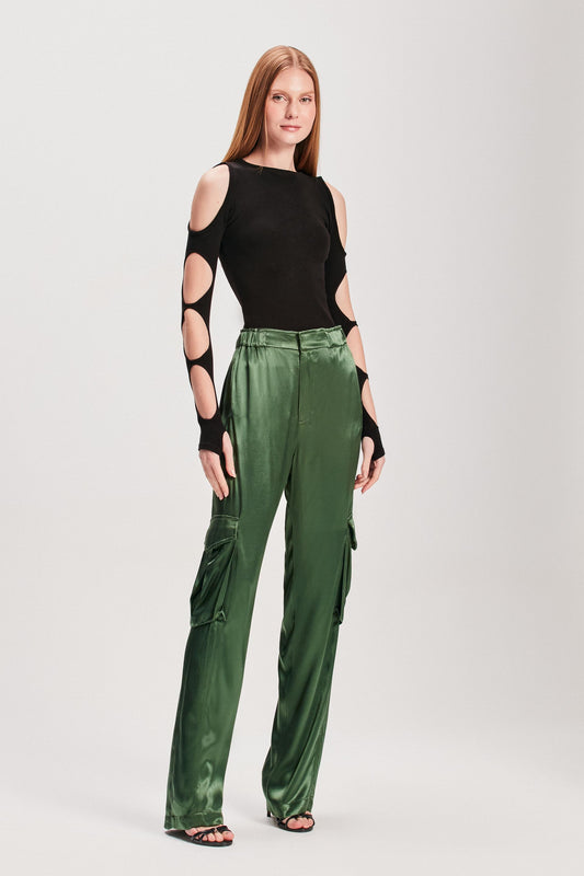 CALÇA CARGO RETA CETIM VERDE (8127959597283)