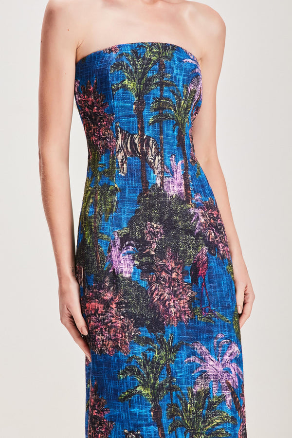 VESTIDO LONGO TOMARA QUE CAIA LINHÃO ESTAMPA JUNGLE AZUL (8127966216419)