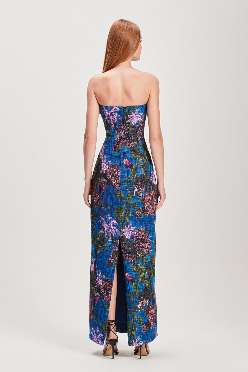 VESTIDO LONGO TOMARA QUE CAIA LINHÃO ESTAMPA JUNGLE AZUL (8127966216419)