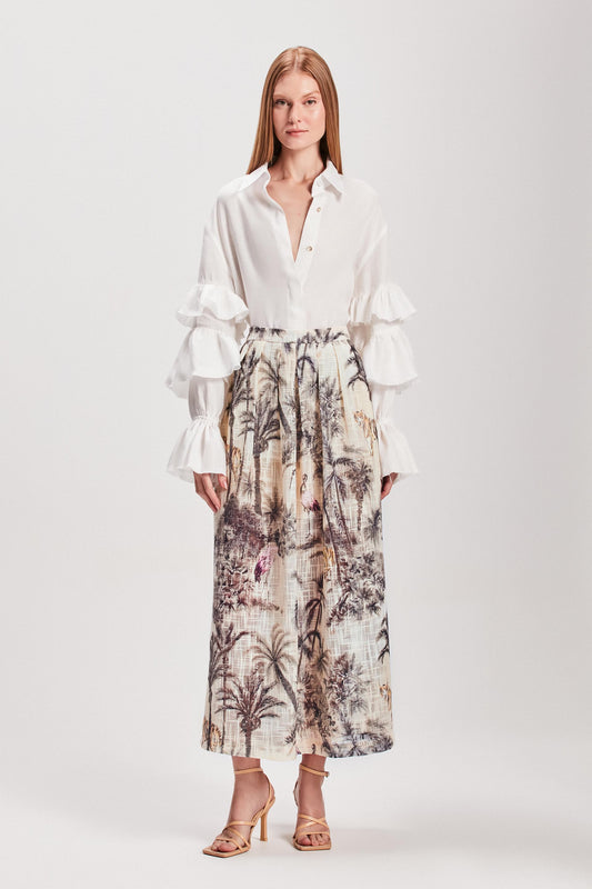 SAIA MIDI PREGAS LINHÃO ESTAMPA JUNGLE OFF WHITE (8127963791587)