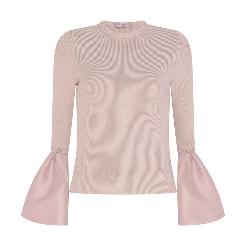 BLUSA BANDAGEM TRICOT MANGA TAFETÁ BALONÊ ROSA (8127958352099)