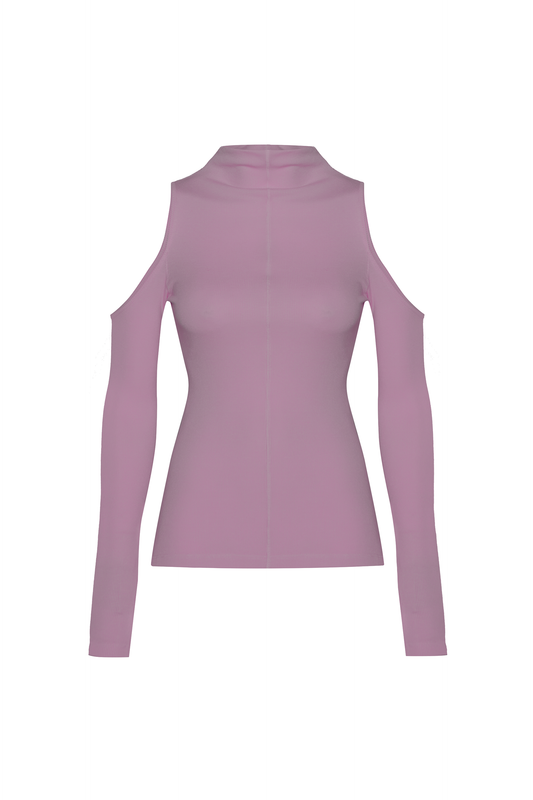 BLUSA GOLA ALTA ABERTURA OMBRO MALHA LAVANDA (8930458697955)
