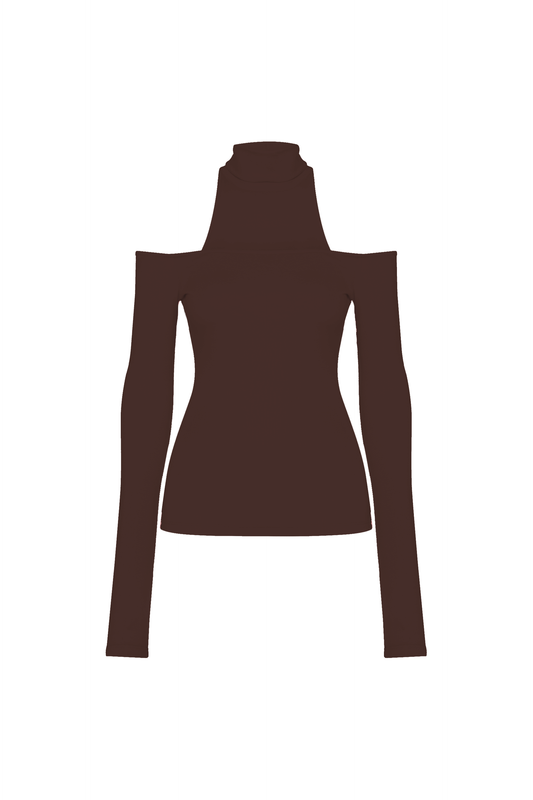 BLUSA DECOTE GOLA FALSA MALHA MARROM (8930458599651)