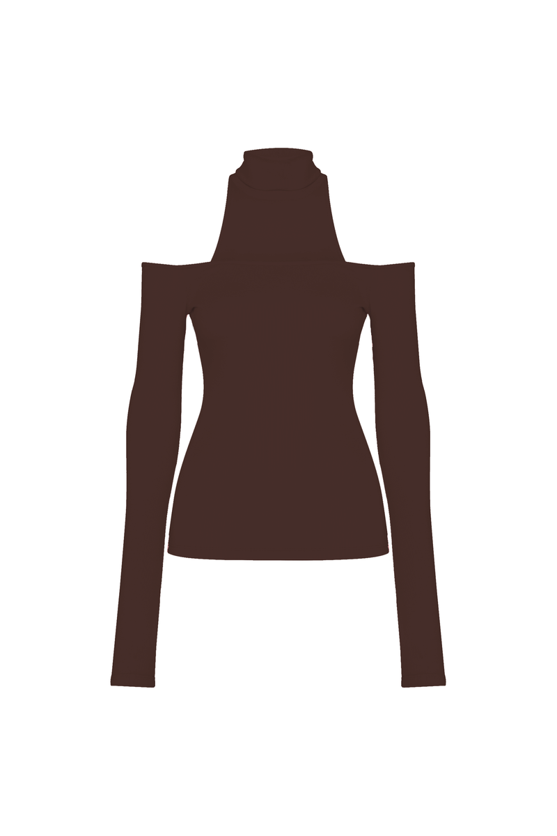 BLUSA DECOTE GOLA FALSA MALHA MARROM (8930458599651)