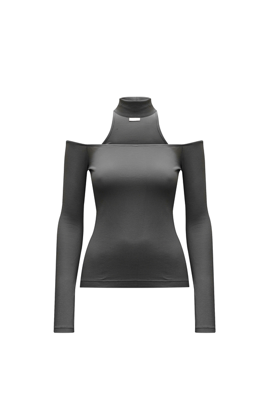BLUSA DECOTE GOLA FALSA MALHA CINZA ESCURO (8930458534115)