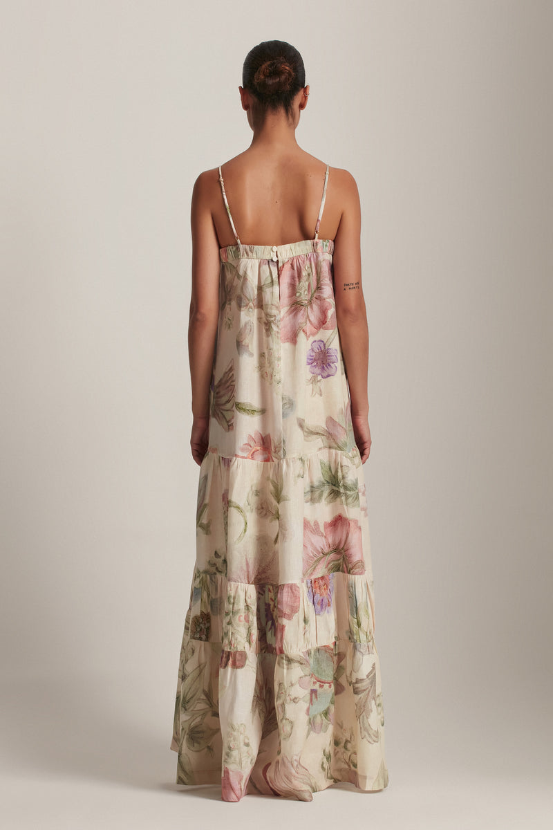 VESTIDO LINHO LONGO CAMADAS FLORAL OFF WHITE (8143810560227)