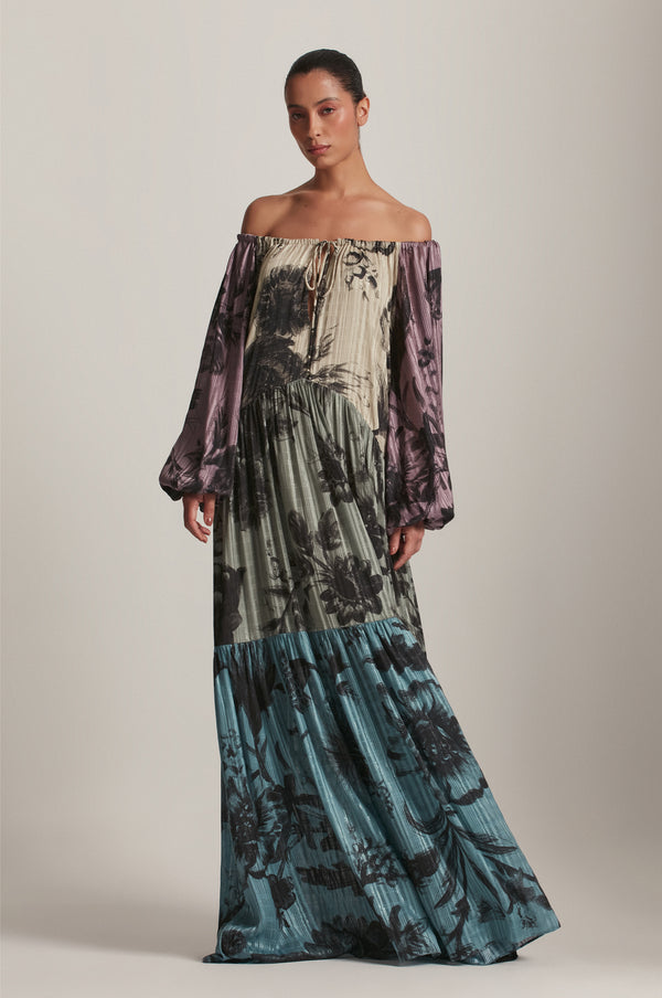 VESTIDO LONGO AMPLO FLORAL PATCHWORK (8143810658531)