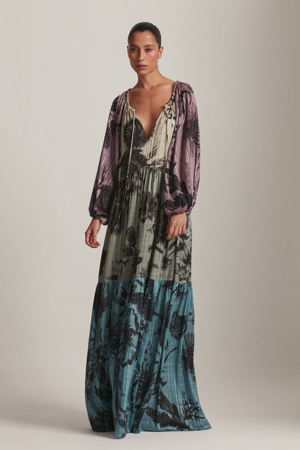 VESTIDO LONGO AMPLO FLORAL PATCHWORK (8143810658531)