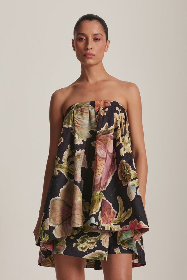 VESTIDO CURTO TOMARA QUE CAIA TRICOLINE FLORAL PRETO (8143810199779)