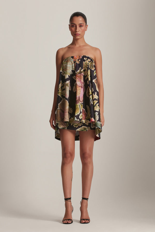VESTIDO CURTO TOMARA QUE CAIA TRICOLINE FLORAL PRETO (8143810199779)