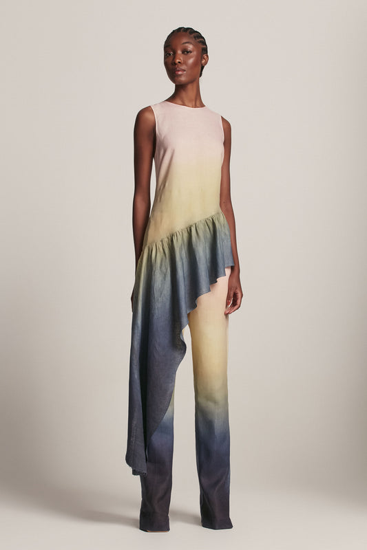 CALÇA LINHO DEGRADÊ TINTURADA ROSA E AZUL (8157844570339)