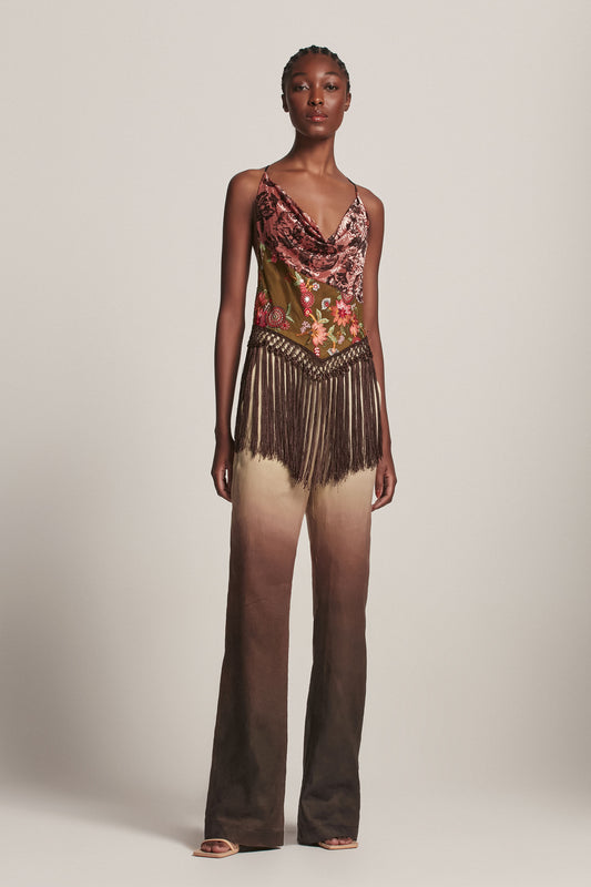 CALÇA LINHO DEGRADÊ TINTURADA BEGE E MARROM (8157844439267)