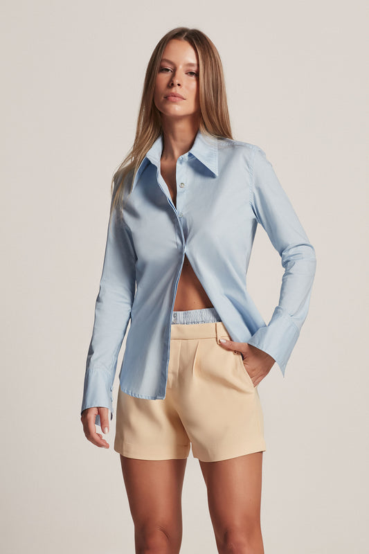 CAMISA ACINTURADA TRICOLINE AZUL (8157845356771)