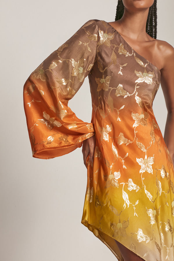 VESTIDO UM OMBRO  ASSIMÉTRICO BROCADO DEGRADÊ (8193373864163)