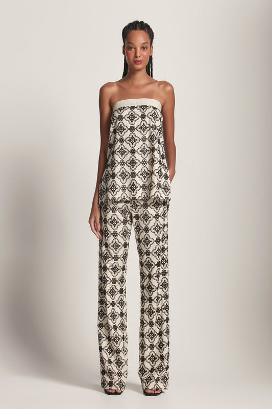 CALÇA RETA BORDADO FLORES FUNDO BEGE (8193358692579)