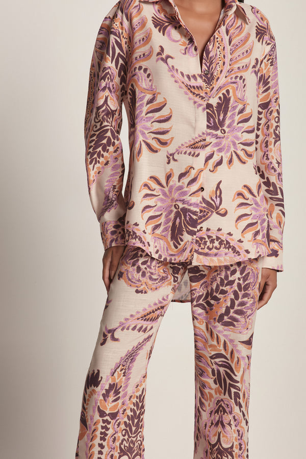 CAMISA LINHO ESTAMPA PAISLEY ROSA E MARROM (8193360462051)