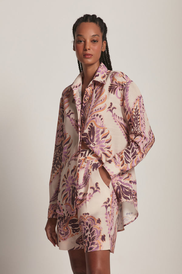 BERMUDA LINHO ESTAMPA PAISLEY ROSA E MARROM (8193350795491)