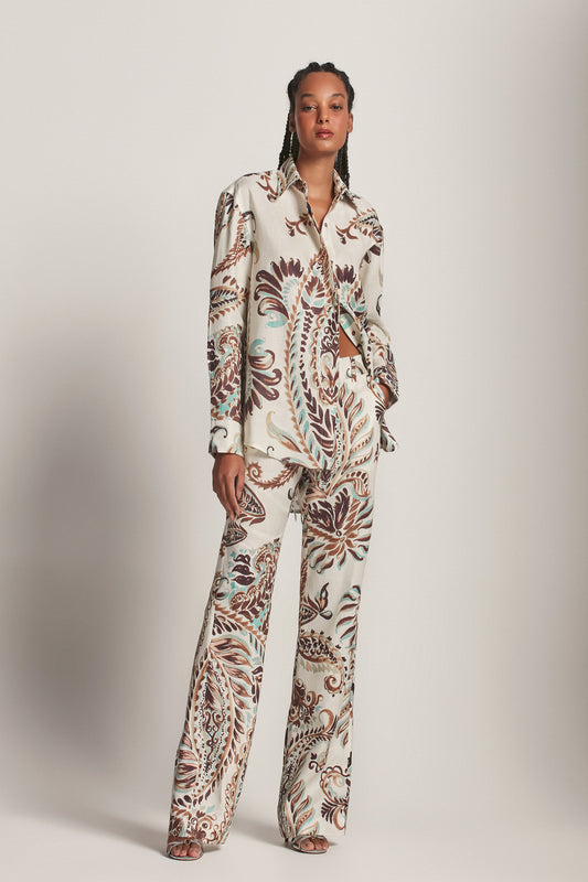 CAMISA LINHO ESTAMPA PAISLEY VERDE E MARROM (8193360822499)