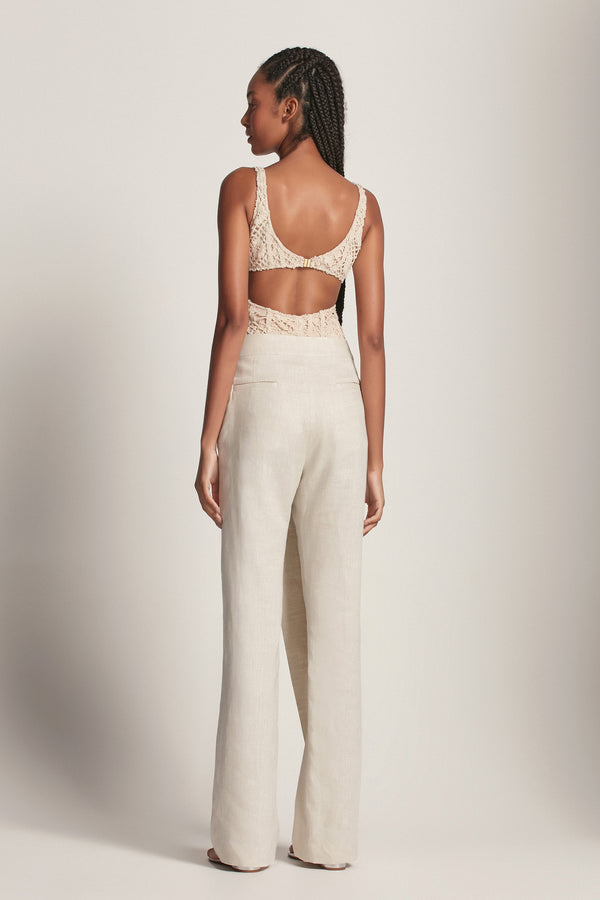 CALÇA LINHO CÓS ASSIMETRICO BEGE (8193355415779)