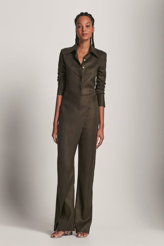 CALÇA LINHO CÓS ASSIMÉTRICO VERDE (8193355972835)